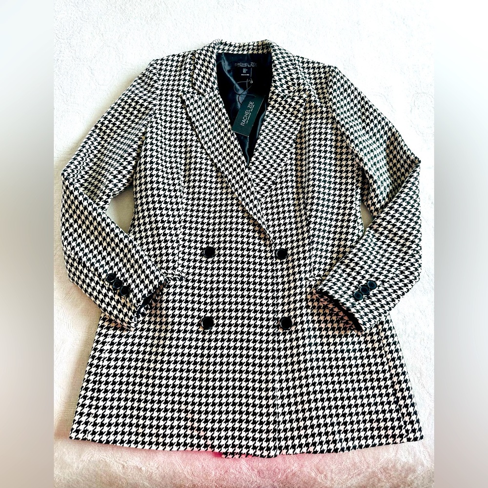 Rachel Zoe Womens Black White Houndstooth Print Designer Blazer Jacket S M